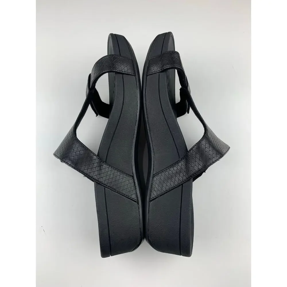 Vionic Ellie Sandals Platform Black Faux Leather Adjustable Slip On Women's 9